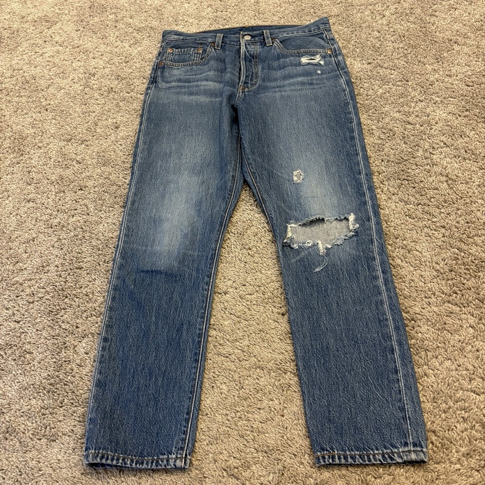 Levis Premium Jeans Size 30x28 Womens Big E 501 High Rise Skinny Leg Button Fly